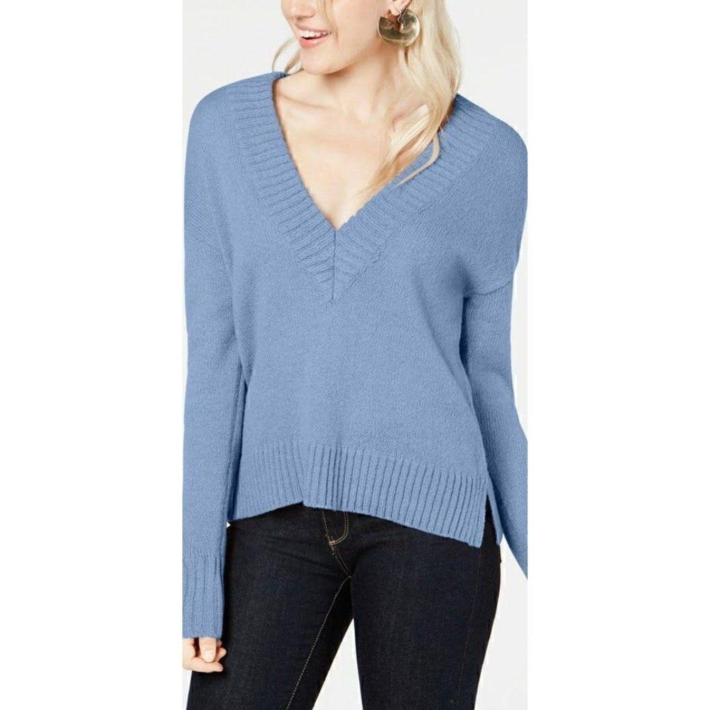 Bar III Soft Fluffy Plunging V-Neck Sweater Top
